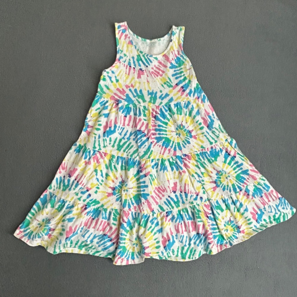 Spotted Zebra Tiered Dress Girls S 6-7 Multi Color Tie Dye Sleeveless Ruffle